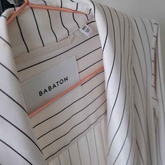 BRAND NEW Aritzia Babaton White Striped Kahlo Trench Jacket [Size XXS] - Picture 6 of 10